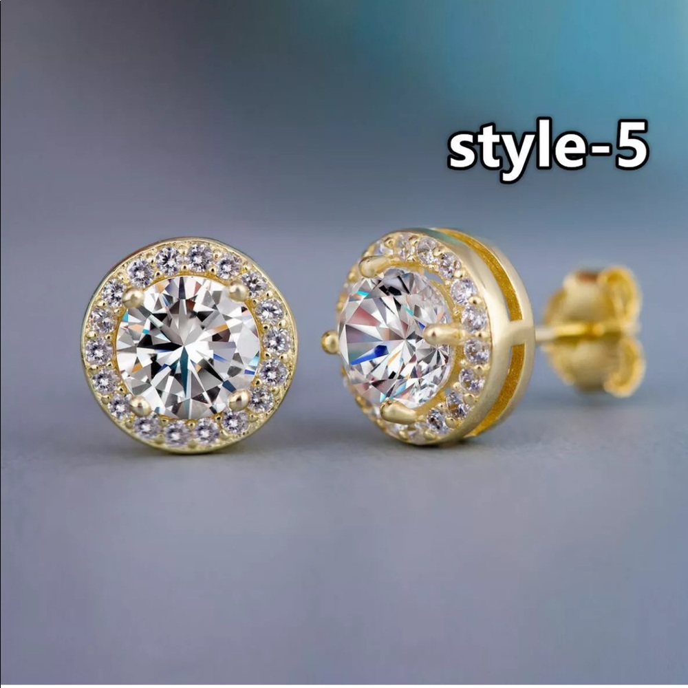 Brand new 18k yellow gold white diamond earrings - Picture 1 of 2